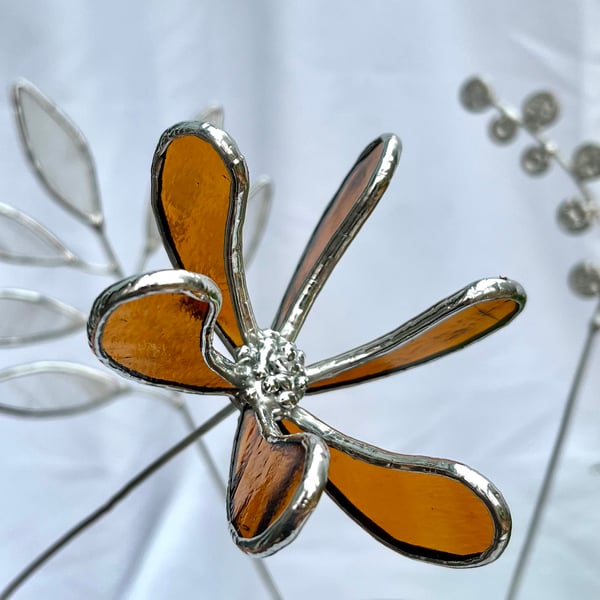 Stained Glass Flower - Handmade 3D Honeysuckle - Silver Finish