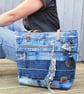 Large Upcycled Denim Tote Handbag, Handmade Jeans Bag with Pockets 