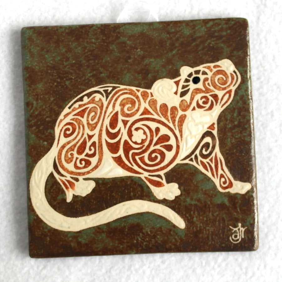 WP14 Wall plaque tile rat ratty picture