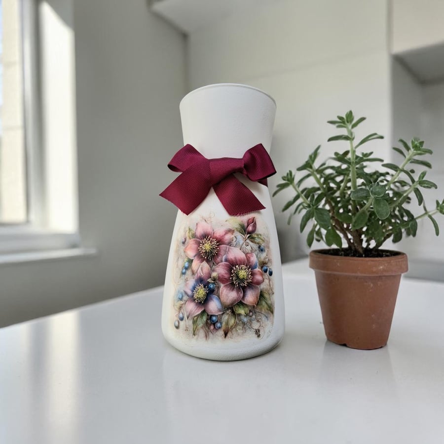 Floral Display Decoupaged Glass Vase