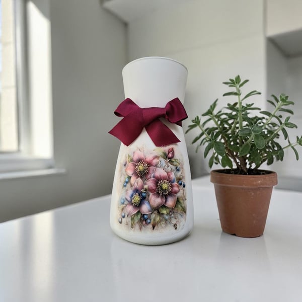 Floral Display Decoupaged Glass Vase