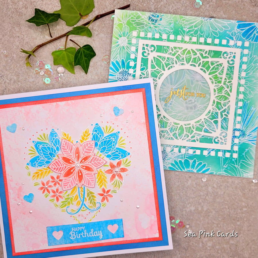 Card set - cards floral - birthday, blank watercolour