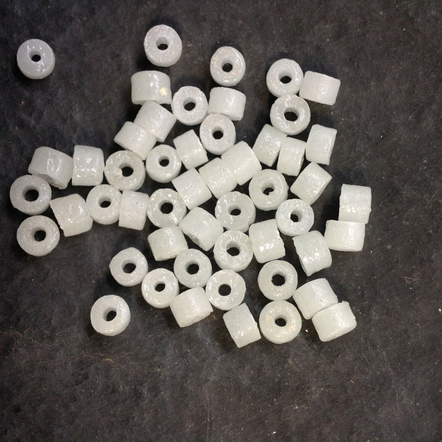 50 opaque African recycled glass tube beads,