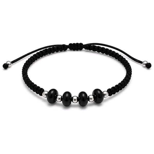 Men's Obsidian Bracelet Adjustable Cord Natural Stone Stainless Steel
