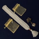 Book Lovers Vintage Cat on a book shelf Scarf Bail and bookmark set