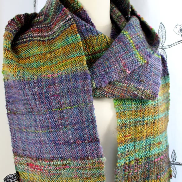 Handwoven Scarf Using my Handspun yarn Merino and Silk XL