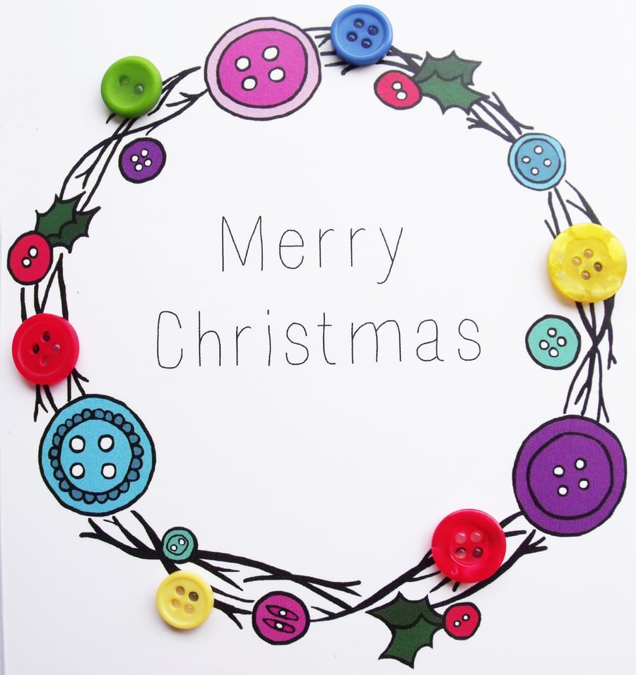 Wreath Button Christmas Card