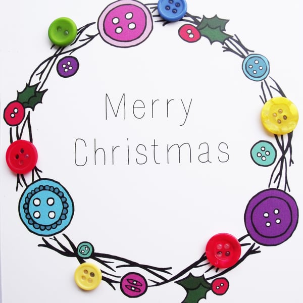 Wreath Button Christmas Card