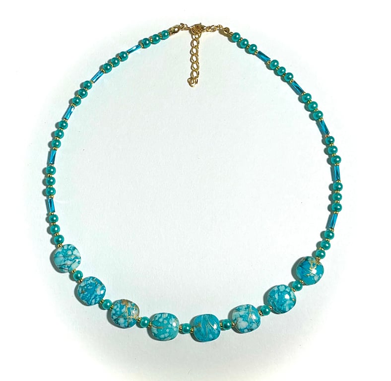 Turquoise and Gold Beaded Necklace