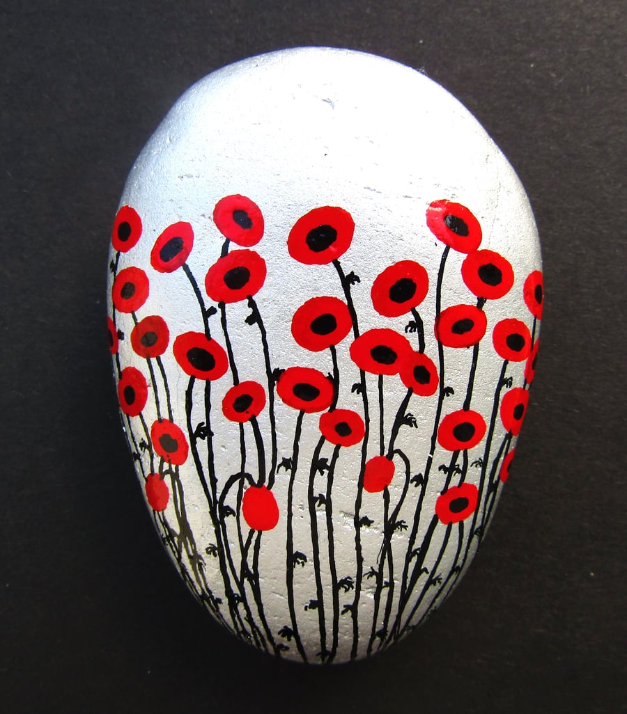 Poppy Painting, Rock Art, Flowers, Hand Painted Stone, Sympathy Gift Pebble