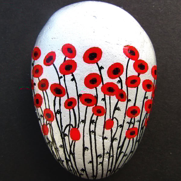 Poppy Painting, Rock Art, Flowers, Hand Painted Stone, Sympathy Gift Pebble