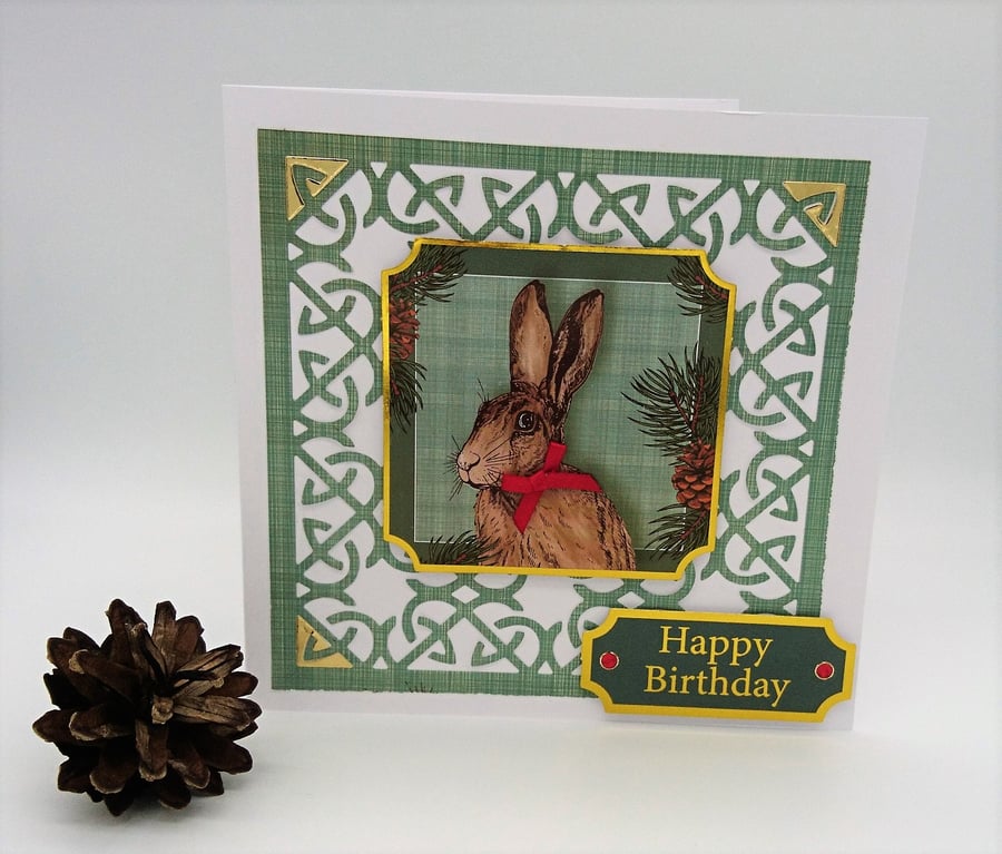 Happy Birthday Handmade Card Scottish Tartan, Celtic Design FREE POSTAGE TO U.K.