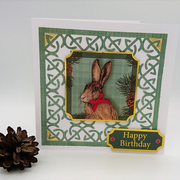 Happy Birthday Handmade Card Scottish Tartan, Celtic Design FREE POSTAGE TO U.K.