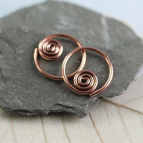 Copper Sleeper Hoops Spiral Detail Spiral Earrings