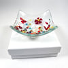 Fused glass meadows trinket dish in white gift box