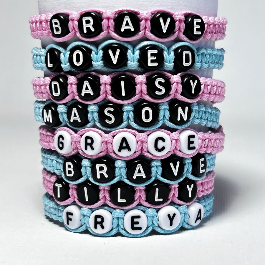 Personalized Pastel Name Bracelet Hand Woven in pink or blue