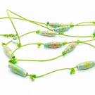 Handmade Summer Swirl Bright Green Varnished Paper Bead Necklace