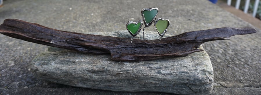 Driftwood & Stained Sea Glass Ornament. Soft-soldered Suncatcher
