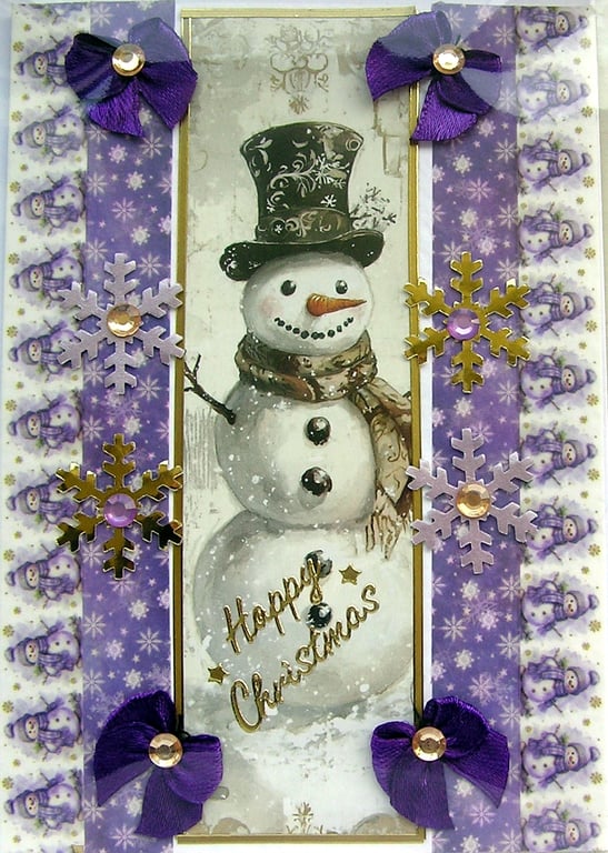 Hand Crafted Decoupage Chistmas Card - Happy Christmas (3200) Snowman
