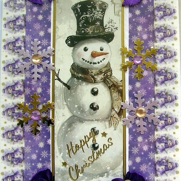 Hand Crafted Decoupage Chistmas Card - Happy Christmas (3200) Snowman