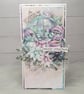 Handmade Christmas Card with Penguins, Igloo & Flowers(118)Luxury Christmas Card
