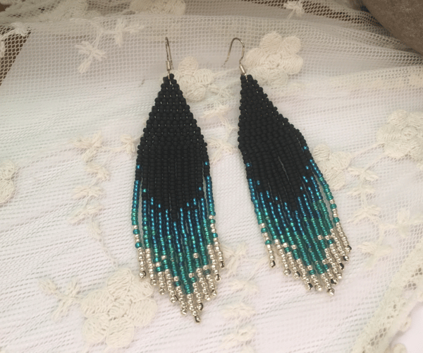 Beaded fringe dangle earrings, boho girl, evening jewelry, mothers day gift 