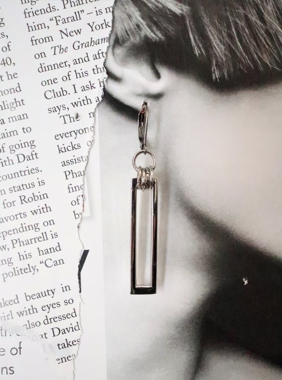 Up-cycled steampunk theme rectangle stainless steel earrings