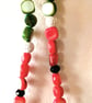 Watermelon Cocktail Charm Shell Bead Necklace, Red & Green - Image 3