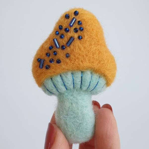 Felted brooch, Mushroom wool brooch, Textile jewelry, Gift for her