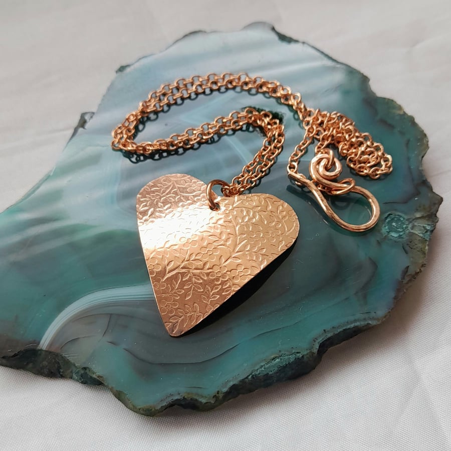 Large Copper Heart Pendant Copper Chain