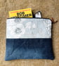 Reclaimed denim and floral book pouch zip bag clutch with reclaimed materials
