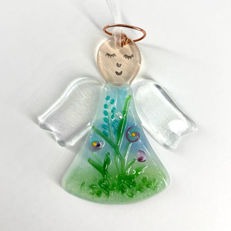 Hanging Glass Angel with Pretty Pastel Flowers