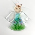 Hanging Glass Angel with Pretty Pastel Flowers