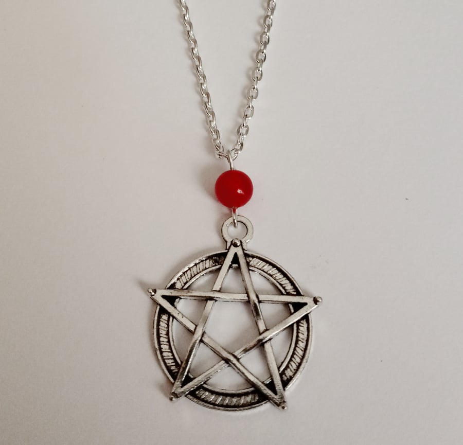 Red Gemstone Pentagram Pentacle Necklace Wicca Pagan