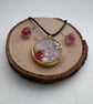 Handmade Resin Pendant Necklace & Rose Resin Stud Earrings Set - Delicate Floral