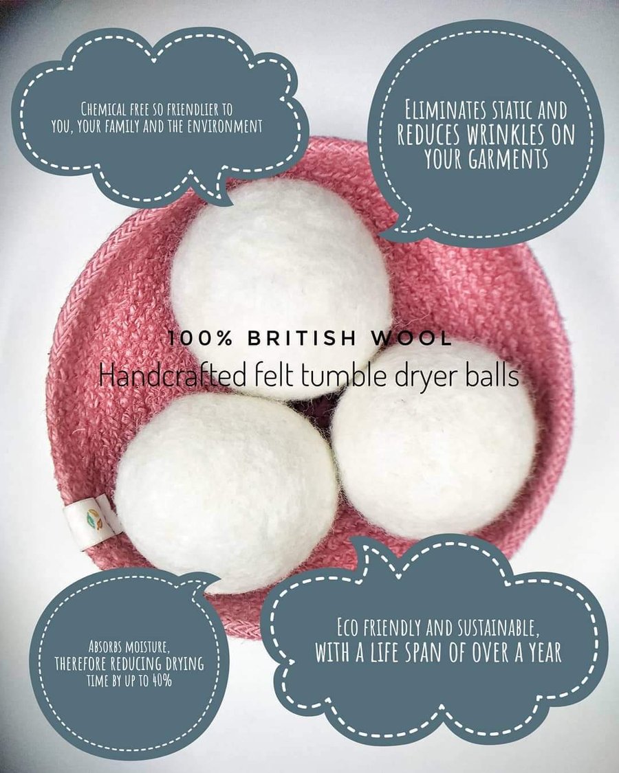 British Wool felt Tumble dryer balls 