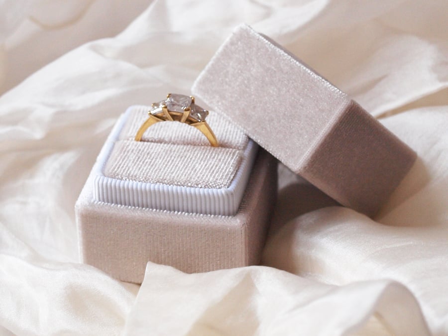 Luxurious Oyster Grey Velvet Ring Box for Engagement, Wedding or Heirloom Ring