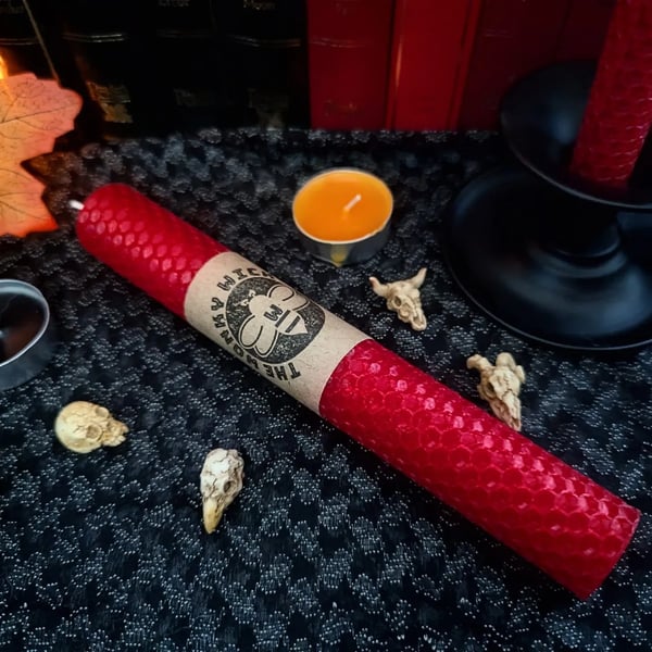 Hand-rolled red beeswax candle (thick)