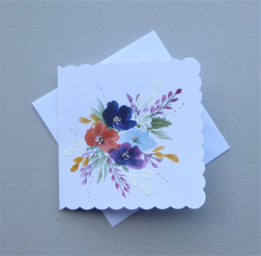 art original hand painted floral blank greetings card ( ref F 531.J5