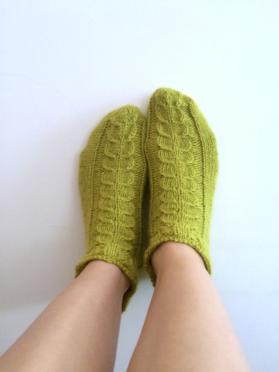 Luxury Alpaca Short Socks with Cables in Dark Lime . Wide variety of colours