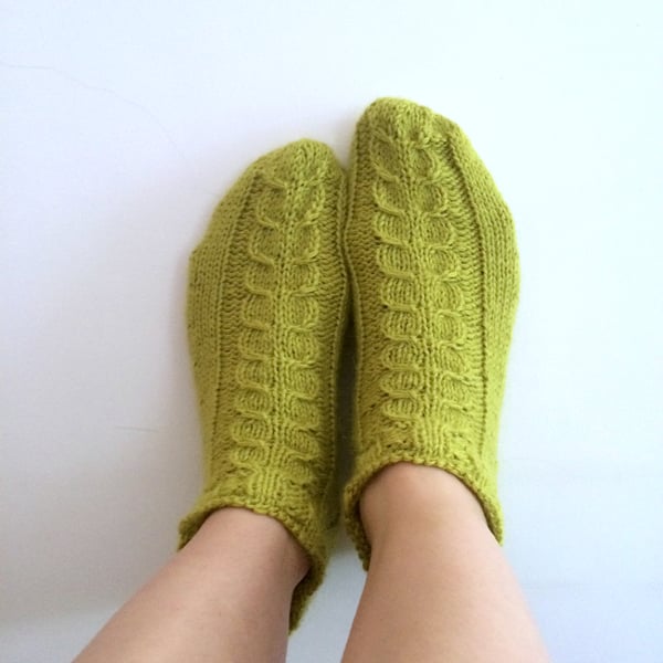 Luxury Alpaca Short Socks with Cables in Dark Lime . Wide variety of colours