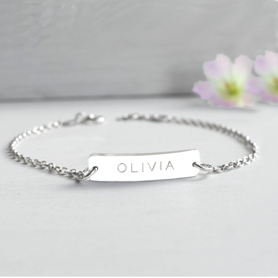 Personalised Sterling Silver Name Bar Bracelet, name bracelet, Valentine's gift