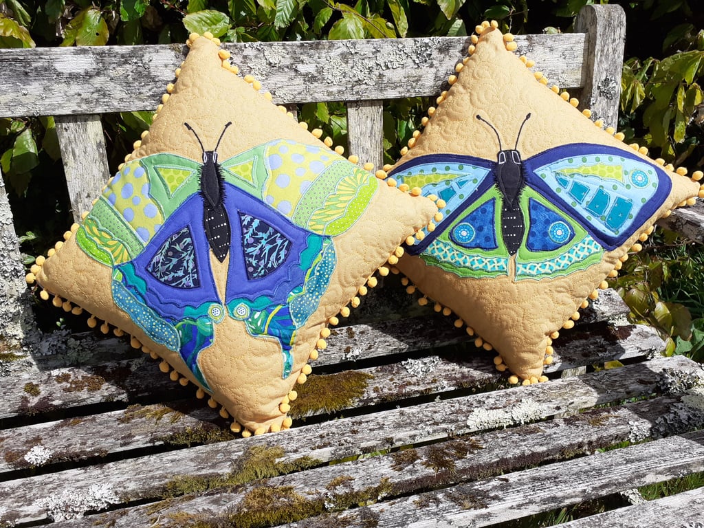 Butterfly Cushions, Applique and Free Motion Quilting.