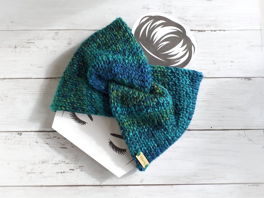  Marbled Greens Knitted Headband, Soft and Warm Chunky Ear Warmers