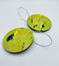 Lime green wooden disc earrings with hot pink, navy blue, white and yellow - Image 2