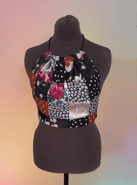 Patchwork top Halter neck Backless Fit 8-12