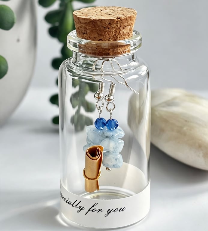 Blue Lace Agate Earrings in a message Bottle