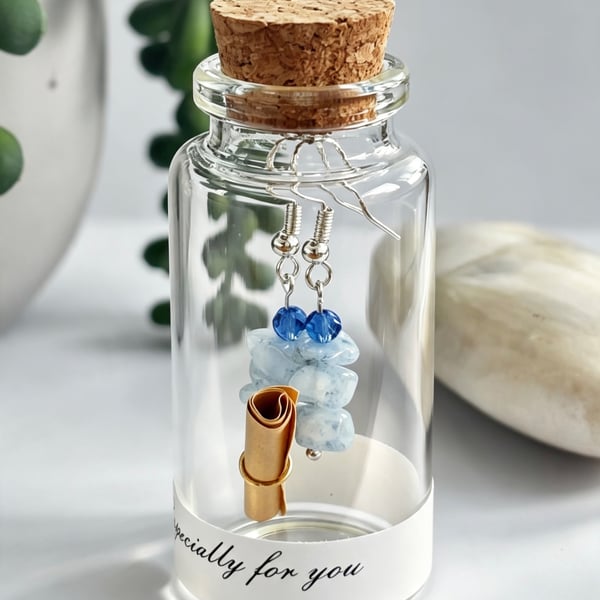 Blue Lace Agate Earrings in a message Bottle