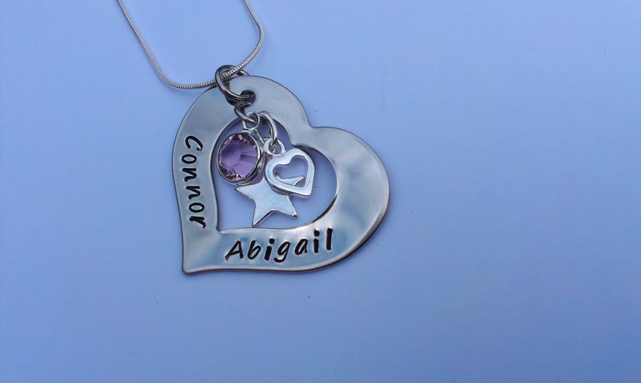 Hand Stamped personalised heart washer necklace