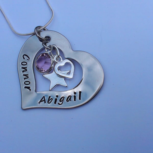 Hand Stamped personalised heart washer necklace